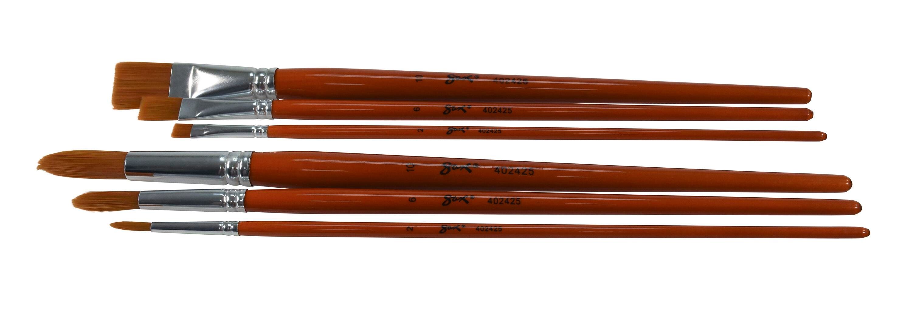 Sax Copper Acrylic Paint Brushes with Long Handles, Assorted Sizes, Set of 6 402425